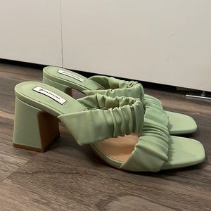 Sage Green Ruched Sandal Heel with Double Strap